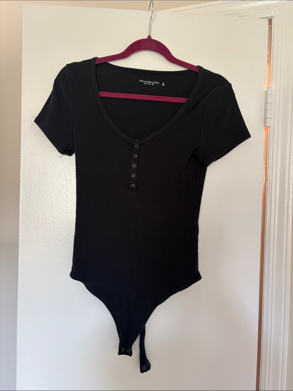 Abercrombie & Fitch Black Short-Sleeve Henley Snap Bodysuit